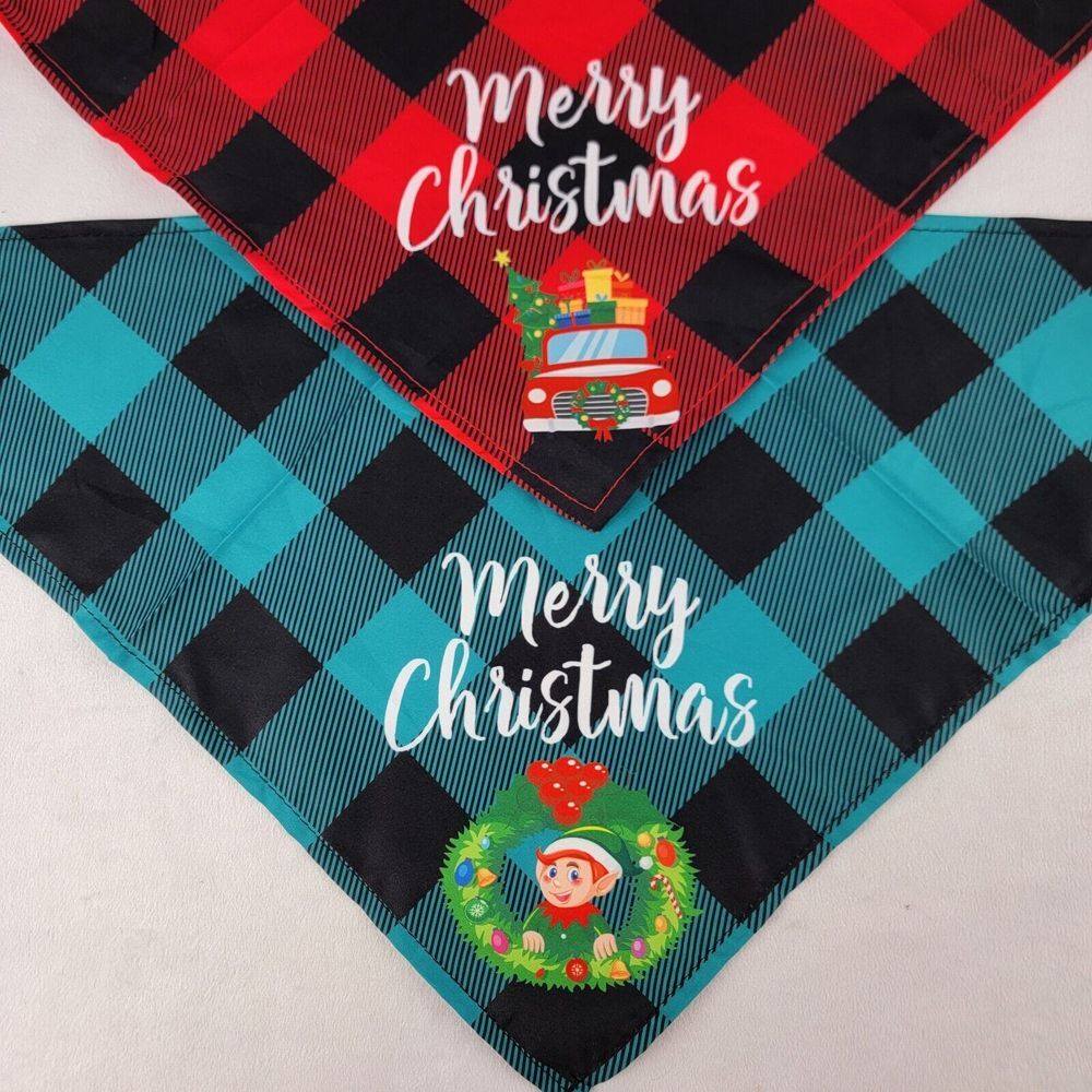 Christmas Dog Bandana Flexible Decorative Smooth Dog‎ Scarf Bib Red Plaid Truck